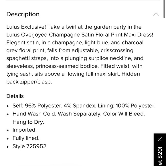 Lulus Overjoyed Champagne Satin Floral Sleeveless Maxi Dress Size XS - Picture 11 of 13